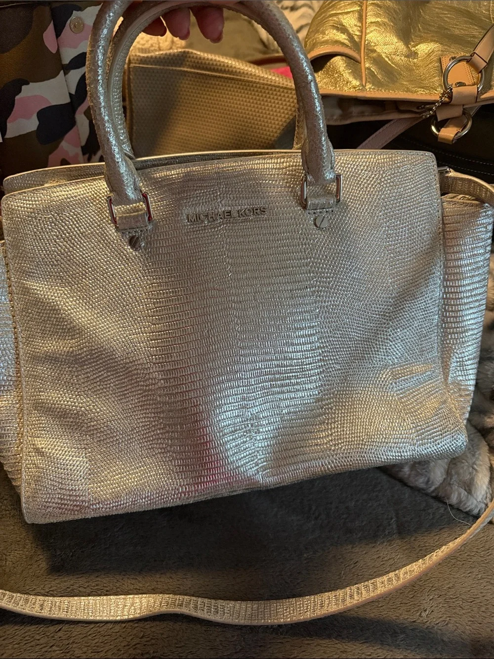 Michael Kors Metallic Silver Textured Satchel